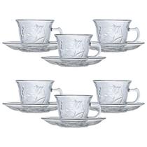 Jogo De Xícaras E Pires Em Vidro 12pçs Chá/café Transparente