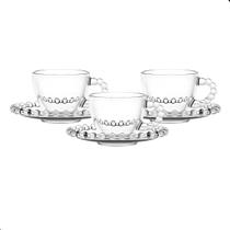 Jogo De Xícaras E Pires Em Vidro 6 Peças Café Pearl Pérola