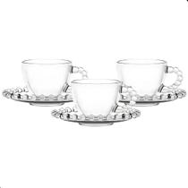 Jogo De Xícaras E Pires Em Vidro 6 Peças Chá Pearl Pérola