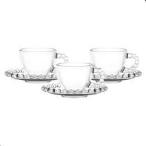 Jogo De Xícaras E Pires Em Vidro 6 Peças Chá Pearl Pérola - Em Casa Tem