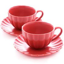 Jogo de xícaras em porcelana com pires Pétala vermelho 160 ml 04 peças