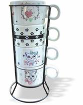 Jogo de Xícaras Empilháveis com Suporte - Love Cats