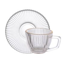 Jogo de Xícaras para Café com Pires Graffiato em Vidro com Borda Dourada 6 Peças 90ml - Hauskraft