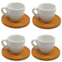 Jogo de Xícaras para Café em Porcelana com 4 Xícaras e 4 Pires de Bambu