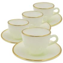 Jogo de Xícaras para Café Matte Verde Água Borda Dourada em Vidro com Pires 85ML 8 Peças