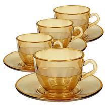 Jogo de Xícaras para Café Menfis Âmbar com Borda Dourada em Cristal com Pires 85ML - 8 Peças