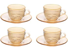 Jogo de Xícaras para Café Menfis Âmbar com Borda Dourada em Cristal com Pires 85ML - 8 Peças Jogo de Xícaras para Café Menfis Âmbar com Borda Dourada em Cristal com Pires 85ML - 8 Peças