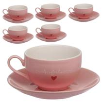 Jogo de Xícaras para Chá 160ml Lamour Rosa Porcelana Hauskraft