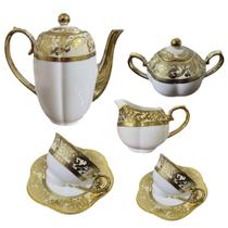 Jogo de Xicaras para chá e café da tarde em Porcelana Branco com Dourado 30 peças Jogo de Xicaras para chá e café da tarde em Porcelana Branco com Dourado 30 peças