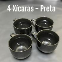 Jogo De Xícaras Porcelana 4 Peças Na Cor Preta Para Café Chá