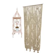 Jogo Decoração Artesanal Para Jardim e Varanda Cortina 2m e Prateleira 95cm em Macramê