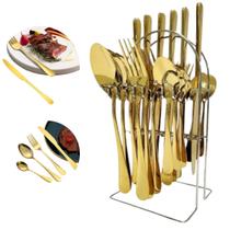 Jogo deTalheres Gold Luxo Dourado Faqueiro 25 peças Inox