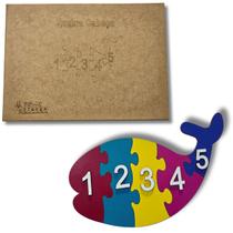 Jogo Didatico Quebra Cabeça Baleia 5 Peças MDF Numero 1 a 5