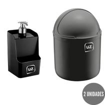 Jogo Dispenser e Lixeira Gourmet Preto Cozinha UZ