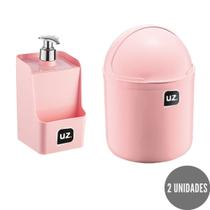 Jogo Dispenser e Lixeira Rosa Cozinha Gourmet UZ