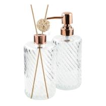 Jogo Dispenser E Recipiente De Aromas Em Vidro Espiral Bronze Jogo Dispenser E Recipiente De Aromas Em Vidro Espiral Bronze