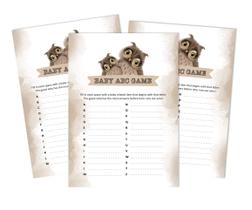 Jogo do Alfabeto ABC para Chá de Bebê com 50 Peças, Tema Coruja e Pássaro - Inkdotpot