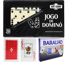 Jogo Dominó 28 Peças Profissional Estojo + 02 Baralhos Carta - Art Game