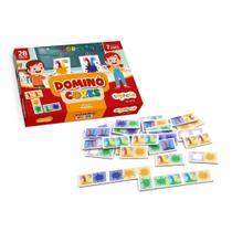 Jogo Domino Cores 28 Peças Madeira Educativo Pedagógico Crianças