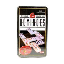 Jogo Domino Double 6 Color Dot 28 Pç Caixa de Lata