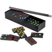 Jogo Dominó Preto Clássico Plástico Pontos Coloridos Estojo Jogo Dominó Preto Clássico Plástico Pontos Coloridos Estojo