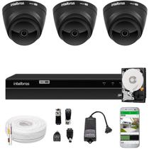 Jogo Dvr Multi Cftv Hd Monitoramento Via App 4 Canais Intelbras Mhdx 3 Câmeras Black Full HD