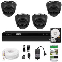 Jogo Dvr Multi Hd 4 Canais Cameras Segurança Intelbras 4 Câmeras Internas Black Full HD