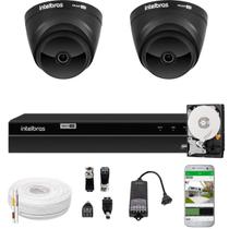 Jogo Dvr Multi Hd 4 Canais Intelbras Monitoramento Via App 2 Câmeras Segurança Black Full HD