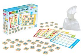 Jogo Educativo Bingo Letras Madeira 90 Peças Infantil Junges