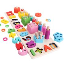 Jogo Educativo Colunas Logarítmicas com 89 Peças Brinquedo Infantil de Encaixe com Base de Madeira