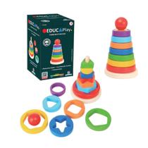 Jogo Educativo Educaplay Torre de Encaixe Madeira Didático Polibrinq