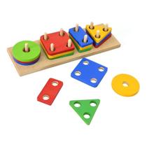 Jogo Educativo Prancha de Seleção Forma Geométrica com 17 Peças Base de Madeira e Blocos Coloridos Jogo Educativo Prancha de Seleção Forma Geométrica com 17 Peças Base de Madeira e Blocos Coloridos