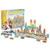 Jogo em Blocos de Montar de Madeira Construção 80 Peças Jogo em Blocos de Montar de Madeira Construção 80 Peças