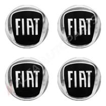 Jogo Emblema Resinado Fiat Black Roda Calota Centro 48mm