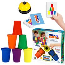 Jogo Empilha Cups Com Cartas E Campainha Jogo De Reflexo Infantil
