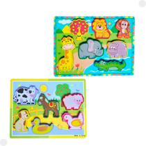 Jogo Encaixar Animais Fazenda Selva Madeira DMT5735 - DMToys