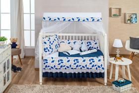 Jogo Enxoval De Berço 13 Peças Marinho Com Lençol E Saia