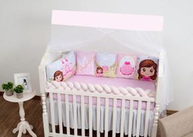 Jogo Enxoval De Berço Americano Menina Princesa Rosa 9P Jogo Enxoval De Berço Americano Menina Princesa Rosa 9P