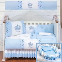Jogo enxoval do bebe coroa com ninho redutor trançado de berço azul e rosa 15 peças