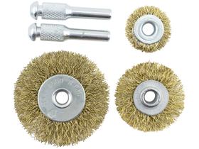 Jogo Escova Aço Circular C/ Haste 1/4'' P/ Furadeira 3 Pçs Cor Dourado