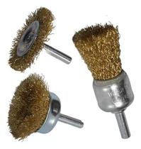 Jogo Escova Aço Plana 3 Pç Circular Copo Para Furadeira