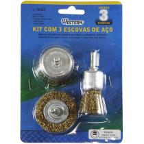Jogo Escovas Circulares para Furadeira 3 Peças Western Escova de Aço para Limpeza de Ferrugem, Metal e Remoção de Tinta