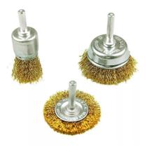 Jogo Escovas De Aço Circular Copo Pincel 3 Peças Furadeira