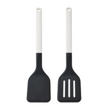 Jogo Espátula Turner e Perfurada KitchenAid Branco Nylon Cozinha Utensílios para Virar Carne Omelete Antiaderente Resistente
