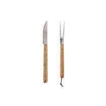 Jogo Faca Chef + Garfo Trinchante Churrasco Inox madeira