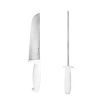 Jogo Faca cozinha profissional inox e chaira p/ afiar amolar