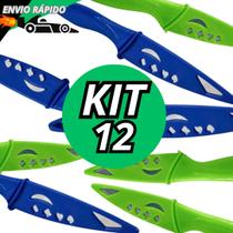 Jogo Faca de Cozinha 3" 12 Peças Aço Inox Com Capa Protetora Para Frutas Legumes Salada