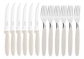 Jogo Faca Serra Garfo Tramontina Cozinha Churrasco Inox 12pç Cinza Ipanema