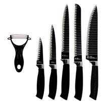 Jogo Facas 6 Peças Aço Inox Descascador Preto