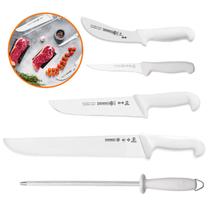 Jogo Facas Chaira 12pol Estriada e Desossa Mundial 5Pçs Açougue Frigoríficos Cozinha Jogo Facas Chaira 12pol Estriada e Desossa Mundial 5Pçs Açougue Frigoríficos Cozinha